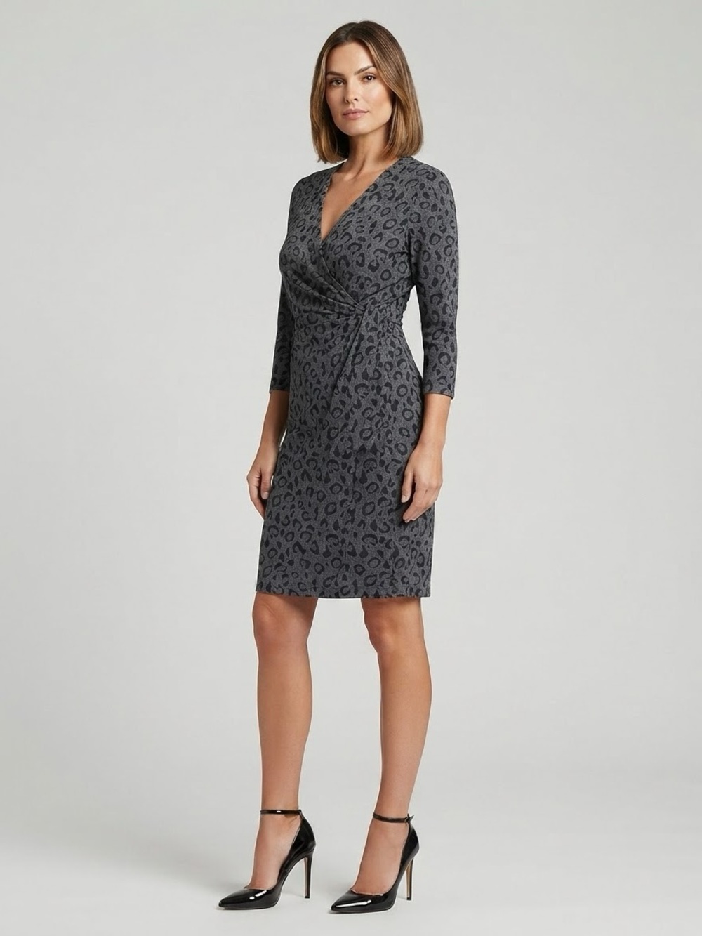 Anne Klein Gray Leopard Print Dress